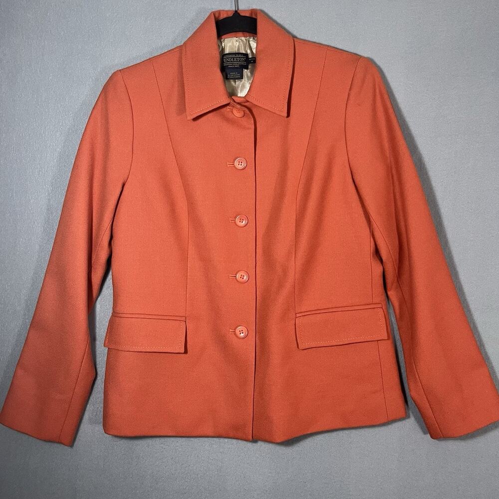 Pendleton 100% Virgin Wool Lined Jacket Blazer Coat Melon Orange‎ 4 Petite